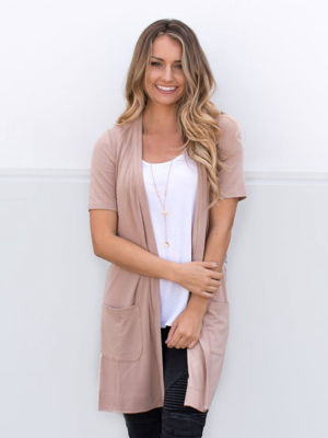 Short Sleeve Pocket Cardigan - Tan