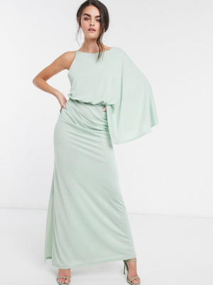 Asos Design One Shoulder Grecian Maxi Dress In Sage Green