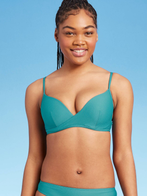 Women's Lightly Lined Wrap Front Textured Bikini Top - Shade & Shore™ Pool Blue