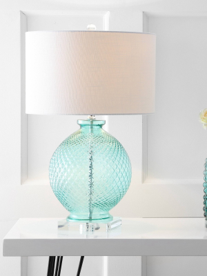 26" Glass And Crystal Estelle Table Lamp (includes Led Light Bulb) Blue - Jonathan Y