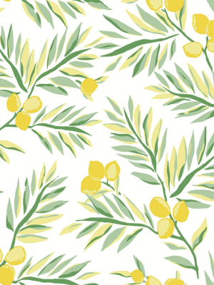 Lemon Branch Peel-and-stick Wallpaper In Lemon And Sage By Nextwall