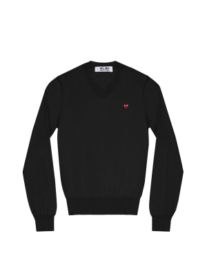 Comme Des Garçons Play V Neck Pullover W/small Red Heart