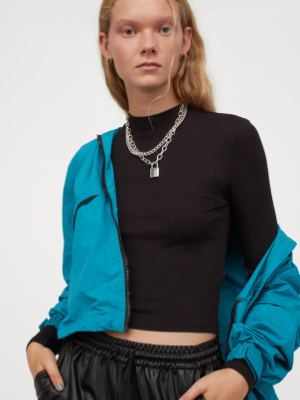 Ribbed Mock-turtleneck Top