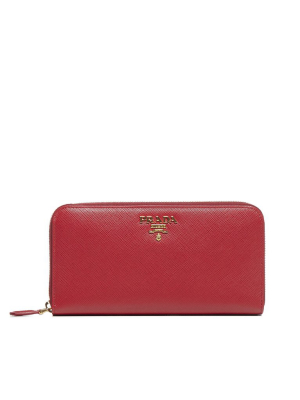 Prada Logo Plaque Zip-around Wallet