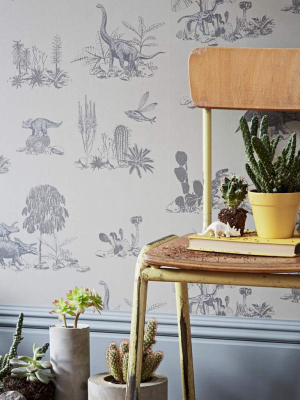 Classic Dino Wallpaper In Grey By Sian Zeng