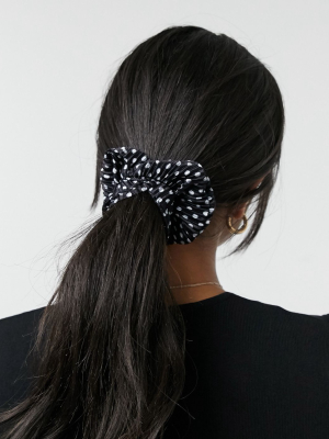 Asos Design Scrunchie In Plisse Polka Dot Print