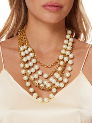 Six Row Gold Chains With Pearls And Hook Clasp Necklace