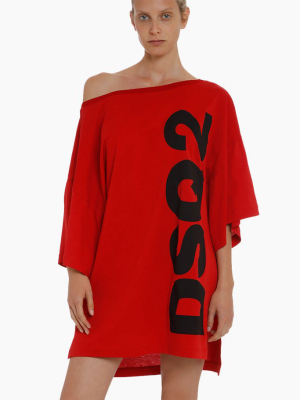 Logo Asymmetric Short Kaftan - Red