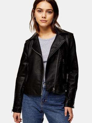 Petite Black Pu Biker Jacket