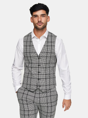 Black Houndstooth Skinny Suit Vest