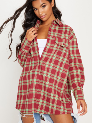 Burgundy Tartan Checked Oversized Shirt