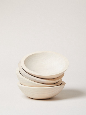 Set Of 4 Crafted Wooden Bowls - White