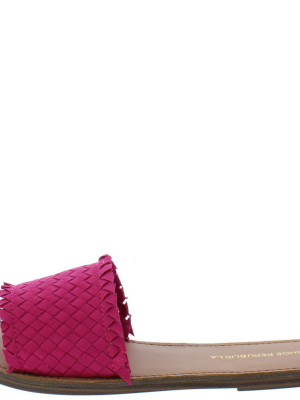 Reoda Fuchsia Woven Fringe Open Toe Flat Slide Sandal