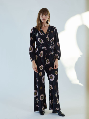 August Wrap Jumpsuit Black Autumn Daisy