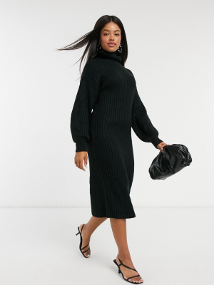 Asos Design Midi Rib Dress With Cowl Neck In Black