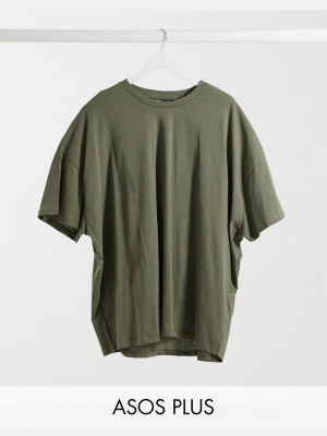 Asos Design Plus Oversized T-shirt In Khaki