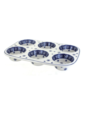 Blue Rose Polish Pottery Snow Flurry Muffin Pan