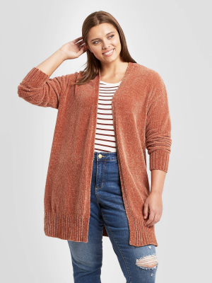 Women's Plus Size Open Neck Chenille Cardigan - Ava & Viv™