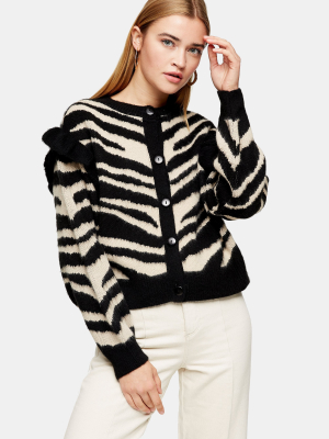 Frill Sleeve Zebra Print Cardigan