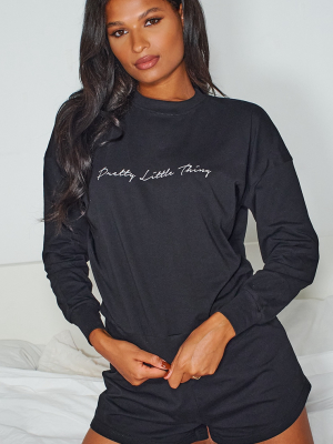 Prettylittlething Black Script Logo Shorts...