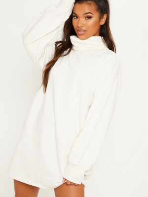 Cream Oversized Sweat Roll Neck Jumper Dress