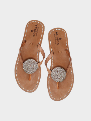 Disc Leather Sandals | Silver