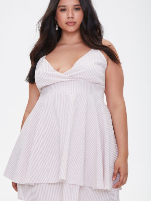 Plus Size Striped Flounce-hem Dress