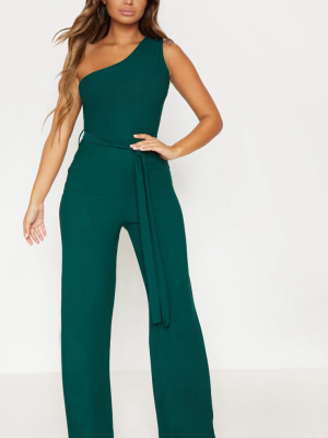 Emerald Green One Shoulder Tie Waist Jumpsuit