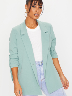 Sage Green Ruched Sleeve Blazer