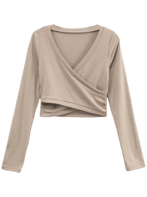 'cristina' Long Sleeves Cropped Wrap Top (4 Colors)