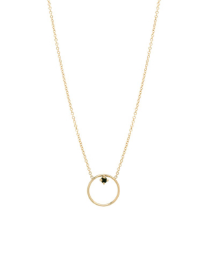 14k Medium Circle Prong Black Diamond Necklace