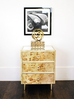 Hyde 3 Drawer Side Table With Gold Leaf Accents & Base