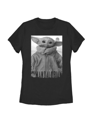 Women's Star Wars The Mandalorian The Child Gray Grayscale Pose T-shirt