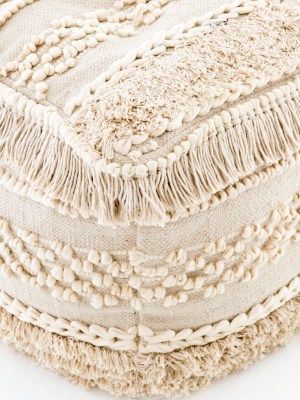 Braided Fringe Pouf In Cream