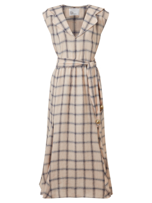 Marguerite Peach Windowpane Linen Dress