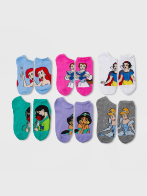 Women's Disney Princess 6pk Low Cut Socks - Gray/blue/white 4-10