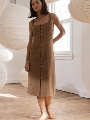 Ghita Cotton-linen Button-front Midi Dress