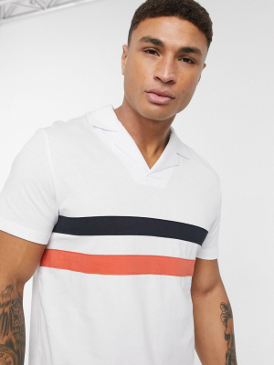 Asos Design Polo Shirt With Revere Collar And Chest Stripes In White