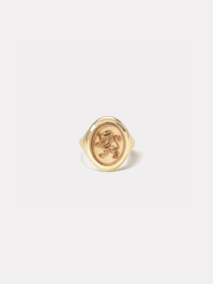 Grandfather Fantasy Motif Signet Ring - Lion