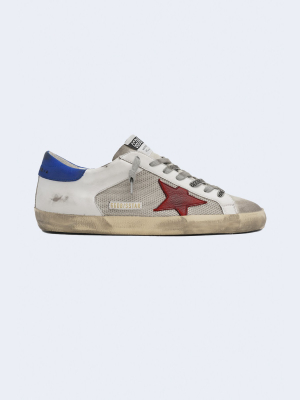 Men's Super Star Net Leather Nabuk Star Sneakers In Silver White Red Blue