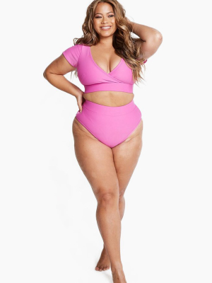 Lover High Waisted Bikini Bottom (curves) - Magenta Pink