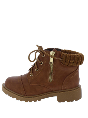 Timber171km Camel Sweater Cuff Lace Up Kids Boot