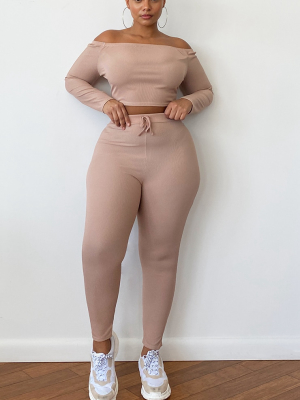 Plus Stone Ribbed High Waist Leggings