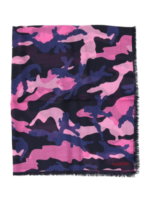 Valentino Camouflage Print Raw Hem Scarf