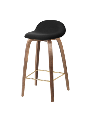 Gubi 3d Counter Stool - Wood Base - Plastic Shell - Front Upholstered