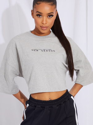 Grey New Season Printed Lace Up Back Crop T Shirt