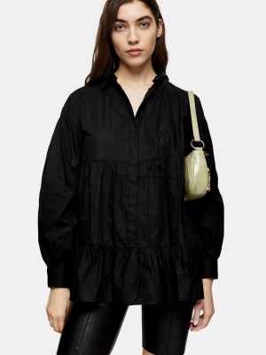 Black Tiered Poplin Shirt