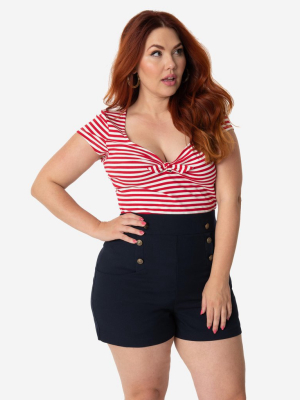 Unique Vintage Plus Size 1940s Style Navy Blue Sailor Debbie Shorts