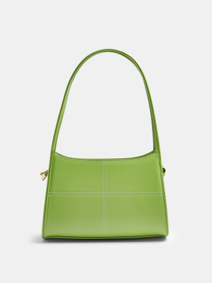 Green Top Stitch Scoop Shoulder Bag