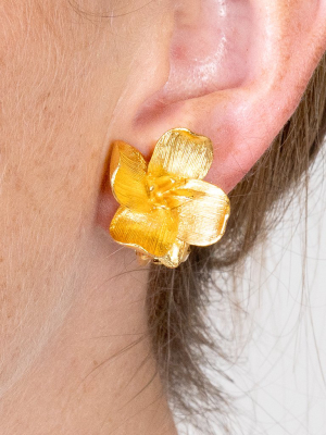 Gold Flower Pierced Earrings